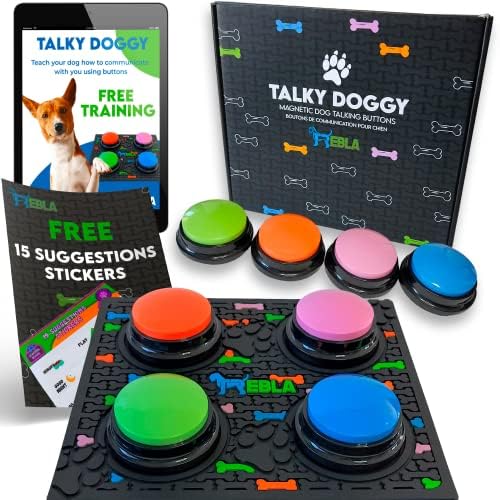 כפתור כפתור שיחה של כלבים מגנטיים של Trebla - כפתורי DOG לתקשורת | 4 כפתורי דיבור, מחצלת גומי,